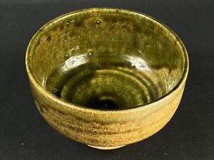 【福蔵】茶碗 緑釉 朝鮮唐津 李朝 茶道具 窯変 古美術 径12.7cm