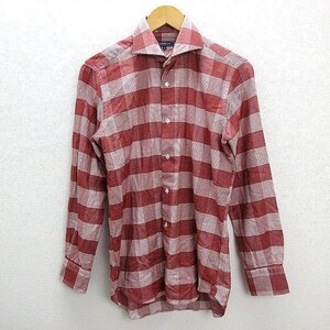 ★美品 ビームス/BEAMS B:MING LIFE STORE ホリゾンタルカラー 長袖ネルシャツ【S】赤MENS/29