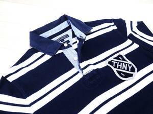 ☆TOMMY HILFIGER　☆トミーヒルフィガー　☆コットン　☆マリンテイスト　☆ボーダー柄　☆半袖ポロシャツ　☆ネイビー　☆メンズ　☆M 