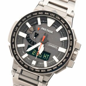 1円 稼働 極美品 箱/保証書付 CASIO PROTREK カシオ プロトレック マナスル PRX-8000MT-7JR QZ 電波受信 アナデジ TI 腕時計 0512920240618