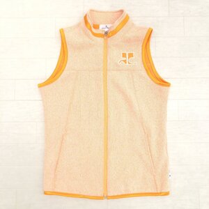 美品 Courreges sport クレージュ ロゴ刺繍 ジップアップ コットン ゴルフベスト 40(L) オレンジ系 ジャケット 羽織り チョッキ レディース