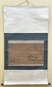 C121【人物画】風景画 水墨画 絹本 日本画 古美術 掛軸 時代物 現状品『模写』