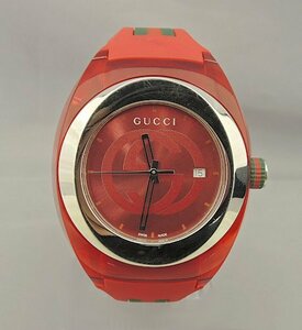 GUCCI YA137103A SYNC Quartz グッチ 137.1 シンク クォーツ 46mm レッド ラバーベル 箱付き 中古品