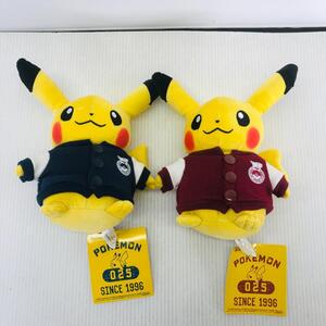 ○【同梱不可】【中古】ポケモンセンター 限定 スタジャンピカチュウ カレッジロゴ RED BLUE ぬいぐるみ タグ付き 美品 現状品