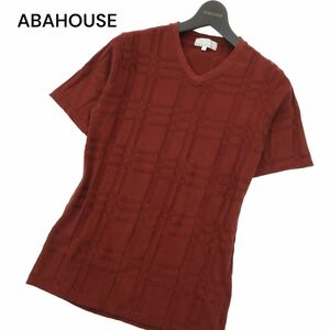 ABAHOUSE アバハウス 春夏 半袖 Vネック★ チェック カットソー Tシャツ Sz.46　メンズ　A4T06875_6#D