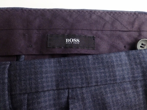 ◆HUGO BOSS ヒューゴボス ドレスパンツ W84 L76.5 美品 紺グレーチェック 32R スラックス