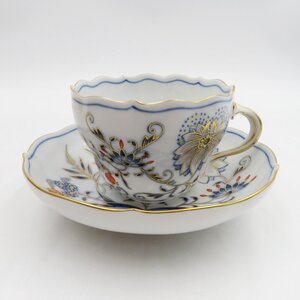 1円～ Meissen マイセン ブルーオニオン レッド＆ゴールド 朱金 カップ＆ソーサー 1客 計2点 y258-3420102【Y商品】