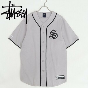 ◆STUSSY ステューシー ロゴプリント 刺繍 コットン ベースボールシャツ グレー L