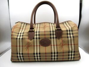 ▲▲中古品 USED バーバリー BURBERRY ノバチェック ボストンバッグ 内部難有り PVC×レザー ベージュ系×ブラウン系▲▲