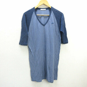 z■ラコステ/ CHEMISE LACOSTE Vネック5分袖Tシャツ/カットソー【36】紺系/men