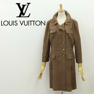 国内正規品◆LOUIS VUITTON ルイヴィトン シルク100％ ロゴ金釦 ダブル コート ワンピース 茶 ブラウン 38