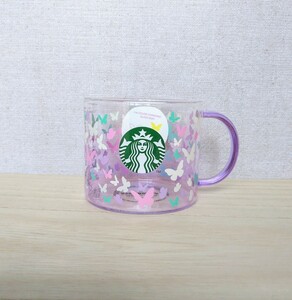 未使用 スターバックス カラーチェンジング 耐熱グラスマグ バタフライ 355ml スタバ STARBUCKS マグカップ グラス パープル