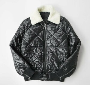 KRIS VAN ASSCHE ◆ ダイヤキルティング ブルゾン 黒 サイズ44 (中綿入り) 襟ボア ジャケット クリスヴァンアッシュ ◆59/K2M