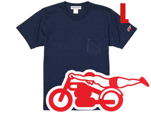 SUPER HEAVY WEIGHT 袖スピードアディクト POCKET T-shirt NAVY L/紺ネイビー厚手ポケットtシャツteeヴィンテージハーレーチョッパーバイク