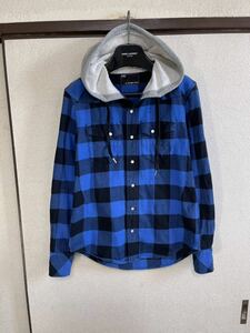 【良品】【レターパックプラス対応】 NUNBER NINE ナンバーナイン HOODED SHIRTS フードネルシャツ 長袖 BLUE ブルー 青色 即決早い者勝ち