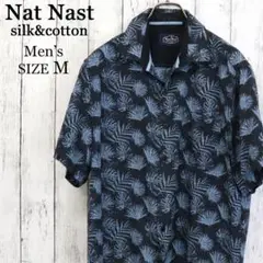 US古着　Nat Nast　テロ感　70%シルク＆コットン　総柄　プリントシャツ