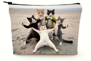 ★面白い猫柄メイクアップバッグ、化粧品ポーチ、旅行用軽量メイクアップ収納、男性女性用