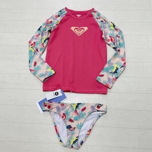 新品 ロキシー ROXY キッズ 女の子 水着 スイムウェア タンキニ セパレート 長袖 上下セット ピンク サイズ120 未使用タグ付き
