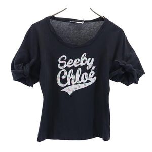 シーバイクロエ プリント 半袖 袖リボン Tシャツ USA2 ブラック系 SEE BY CHLOE レディース