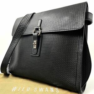 希少/極美品● WILDSWANS ワイルドスワンズ メンズ ビジネス メッセンジャーバッグ ショルダー ペケーニョ ボディ 斜め掛け レザー 本革 黒