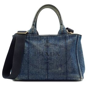 ◆良品◆ プラダ PRADA ハンドバッグ トートバッグ ショルダーバッグ 鞄 2WAY カナパ デニム キャンバス G金具 インディゴ 01-24051901-E