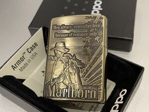 新品 Marlboro Zippoライター マールボロ zippoジッポー オイルライター AntiqueBrass 真鍮 ゴールド 未使用 喫煙グッズ