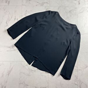 美品 PRADA プラダ シルク100% バックボタンシースルーブラウス 長袖シャツ トップス レディース 黒 ブラック サイズ42*WC100