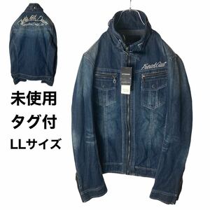 希少 未使用タグ付き 刺繍ロゴ インディゴブルー デニム素材 シングルライダースジャケット in the attic homme LLサイズ