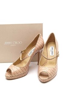 JIMMY CHOO ジミー チュウ クロコ型押し ハイヒールレザー オープントゥパンプス ベージュ 38 ITNVEEO1Z2KH