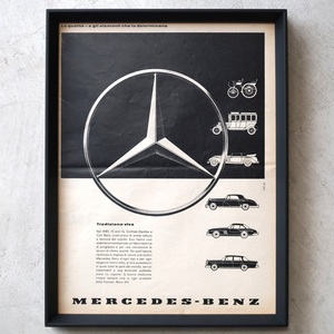 Mercedes-Benz メルセデスベンツ 1960年 300SL 旧車 イタリア ヴィンテージ 広告 額装品 コレクション ドイツ車 インテリア ポスター 稀少