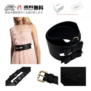 K808-BK-M.. Red Valentino レッドヴァレンティノ BELT ベルト レザー ダブル リボン レディース ロゴ イタリア製 ★ ブラック