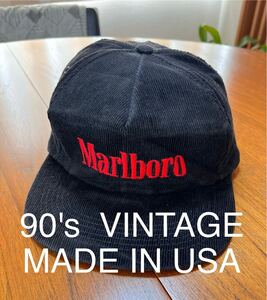 レア！Marlboro CORDS CAP ブラック　コーデュロイ　ヴィンテージ　マルボロ　 帽子　 ブラック　 ビンテージ　トラッカーキャップ　