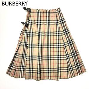 K138　BURBERRY ノバチェックフリンジプリーツスカート　レザーベルト