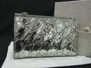 1円 ■極美品■ JIMMY CHOO ジミーチュウ ヴァレンヌ PVC×レザー 二つ折り 財布 ウォレット 小銭入れ レディース シルバー系 FG3718