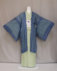 夏羽織 K0616-02M 送料無料 ブルー系色のオーガンジー 長羽織 うすい羽織 和装 レース 羽織