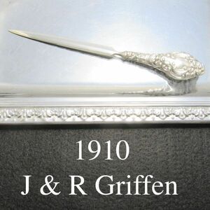 【J & R Griffen】【純銀ハンドル】ロココ レターナイフ/ペーパーナイフ 1910年