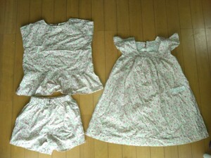 バラ売り可ハンドメイド花柄ワンピースチュニックパンツ白ピンクホワイト綿コットン女の子ノースリーブ子供服カットソー手作りセットアップ