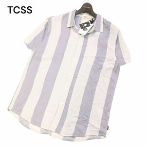 【新品 未使用】 TCSS ティーシーエスエス 【SESSIONS SS SHIRT】春夏 半袖 太ストライプ レーヨン シャツ Sz.L　メンズ　I4T01968_5#A