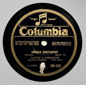 LAYTON ＆JOHNSTONE /INDIANA SWEETHEART /I’LL KEEP YOU IN MY HEART ALWAYS/ (Columbia DO-438)　SPレコード　78 RPM JAZZ