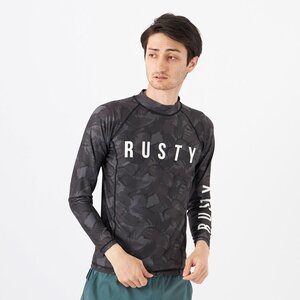 1506453-RUSTY/メンズ 総柄プリント長袖ラッシュガード 水陸両用 スイムウェア/XL