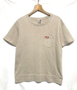 ★美品　CHUMS チャムス　Keystone SS Pocket Crew Top ボックスロゴワッペン ポケット付き 半袖ライトスウェット ベージュ S