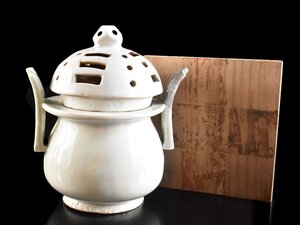 【雲】某資産家買取品 韓国 李朝 白磁耳付香炉 高さ18cm 箱付 古美術品(中国朝鮮美術)AY3022 UTx5f2d