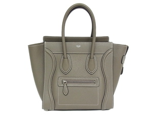 セリーヌ CELINE ハンドバッグ 167793 ラゲージ マイクロ ショッパー レディース スリ グレージュ レザー【中古】【程度A】【美品】