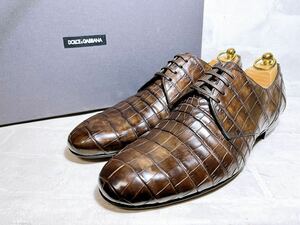 超貴重!!【未使用】DOLCE & GABBANA ドルガバ 最高級 リアルクロコダイル ワニ革 ドレスシューズ 茶 UK8（約26.5cm）箱付き!!