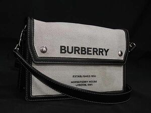 1円 BURBERRY バーバリー ホースフェリー キャンバス×レザー ショルダーバッグ ポシェット レディース アイボリー系×ブラック系 FD2539