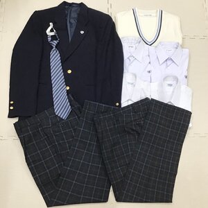 O994/S1324(中古)栃木県 下野市立石橋中学校 男子制服 9点 /校章/ブレザー:S/ニットベスト:L/シャツ:160A,160/ズボン:W73/ネクタイ/卒業生