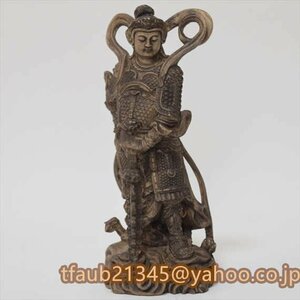 韋駄天 木彫り 神像 仏像 立像 仏教美術 置物 木彫 フィギュア 仏像 神像
