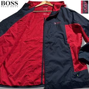 極美品/XXLサイズ●ヒューゴボス ナイロン ジャケット マウンテンパーカー HUGO BOSS ジップ フード 胸元 背面ロゴ 撥水性◎ 大谷翔平 3L