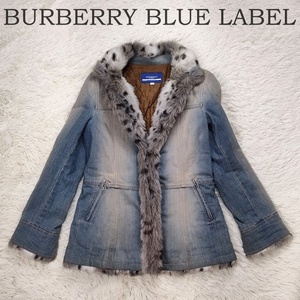 美品 BURBERRY BLUE LABEL バーバリーブルーレーベル ファー付き デニムジャケット 38 M相当 レディース アウター 中古 ジージャン 