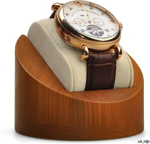 時計スタンド　保護する枕付き オフホワイト １本 丸形無垢材の時計スタンド プレミアム天然木時計スタンド ディスプレイ収納を使用　丸形